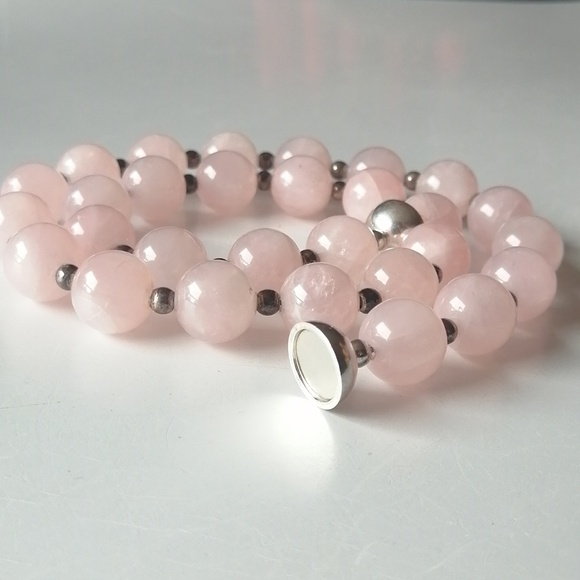 Vintage Milor Italy Short Pink Quartz 925 Ster Silver Spacer Magnetic Clasp - Picture 4 of 6